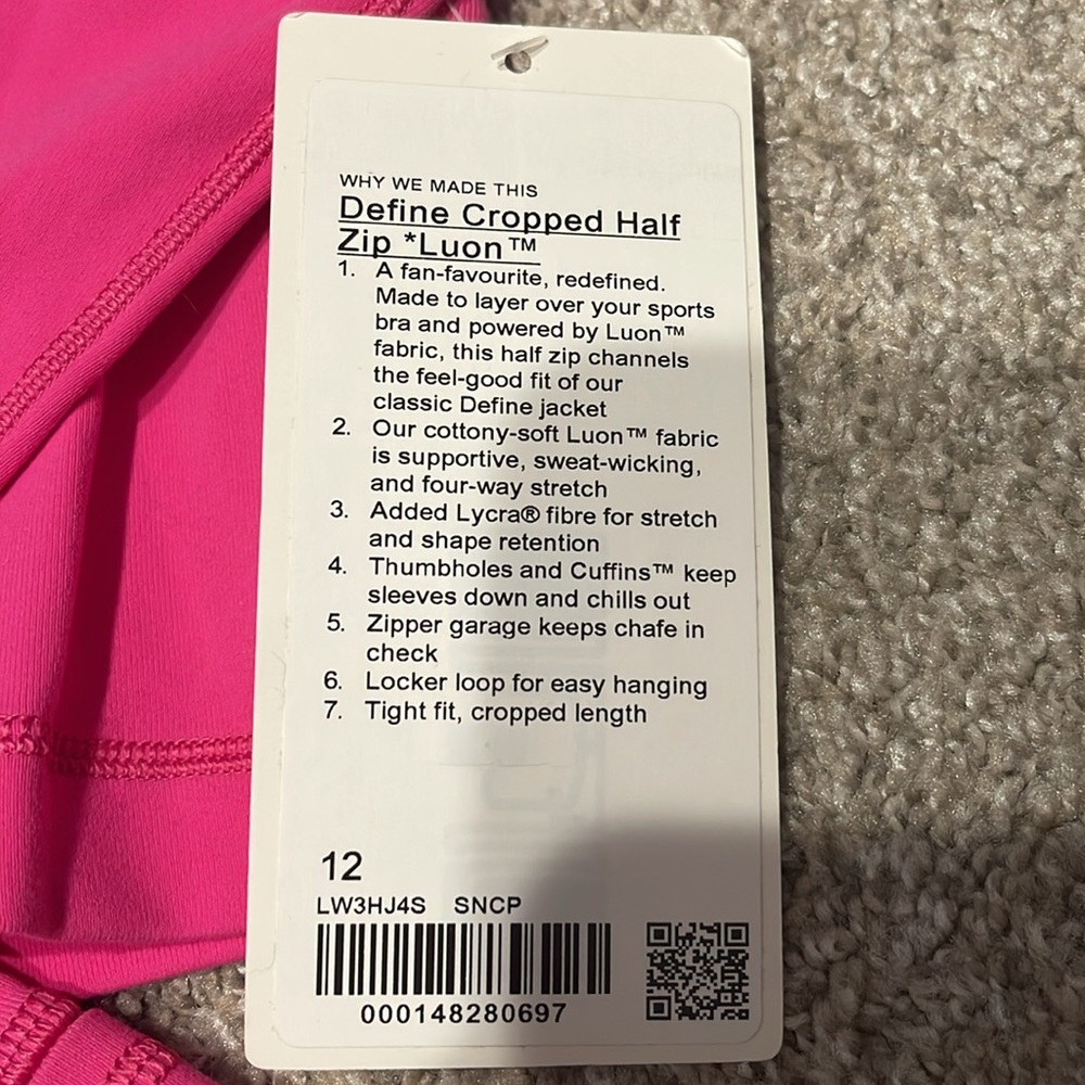 Lululemon Define cropped half zip jacket *Luon SONIC PINK Sz 12 Rare - Picture 7 of 13